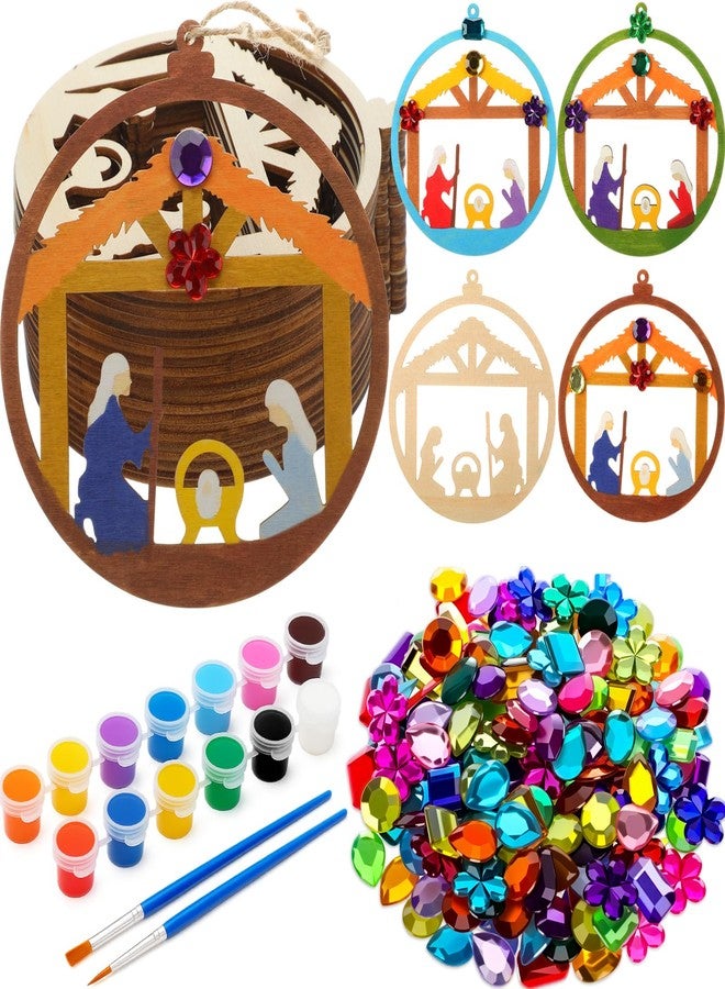 DoubleFill مجموعة أدوات صنع زينة ميلاد المسيح من دبل فيل، 24 قطعة، مناسبة للأطفال في الفصول الدراسية، زينة خشبية غير مكتملة لتعليق ميلاد المسيح، حرفة خشبية مسيحية للتلوين الذاتي لأنشطة الفنون المدرسية (دائرية) - Image 1